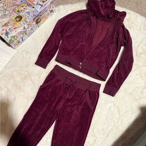 Y2K velour Burgundy Tracksuit Set